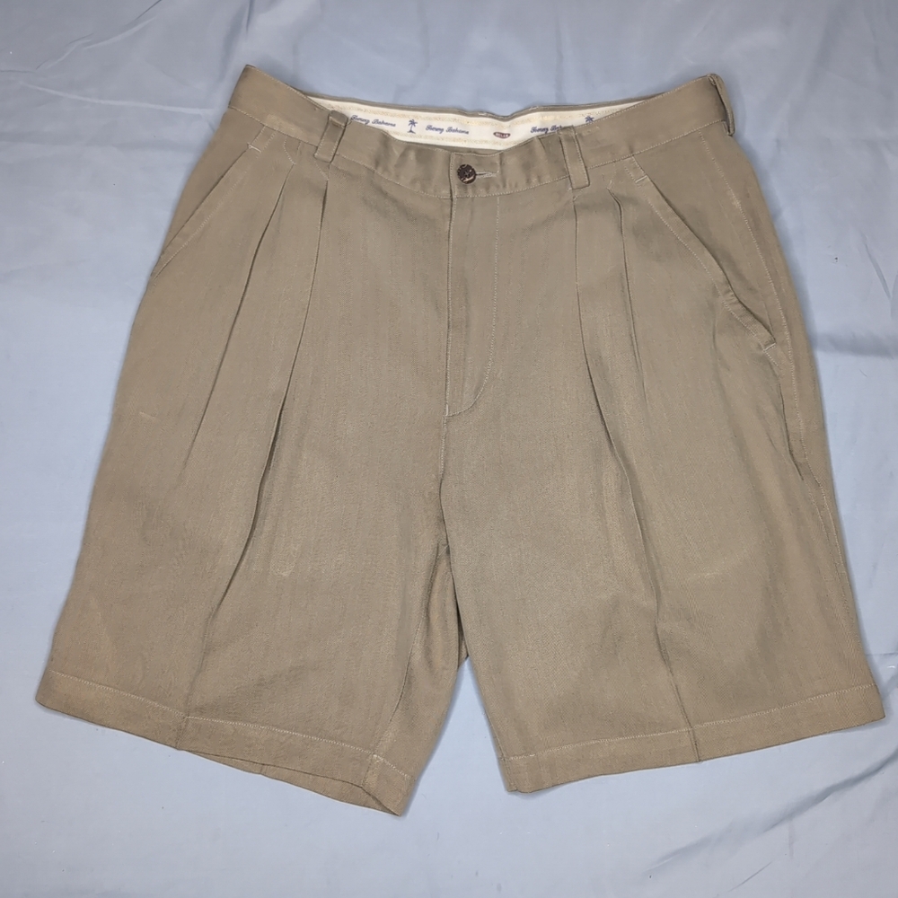 Tommy Bahama Relax Zip Pleated Front 100% Silk Shorts Men’s 32 Dark Beige